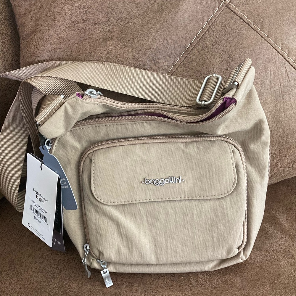 Baggallini Tan Crossbody Bag with Durable Fabric and Minimalist Design